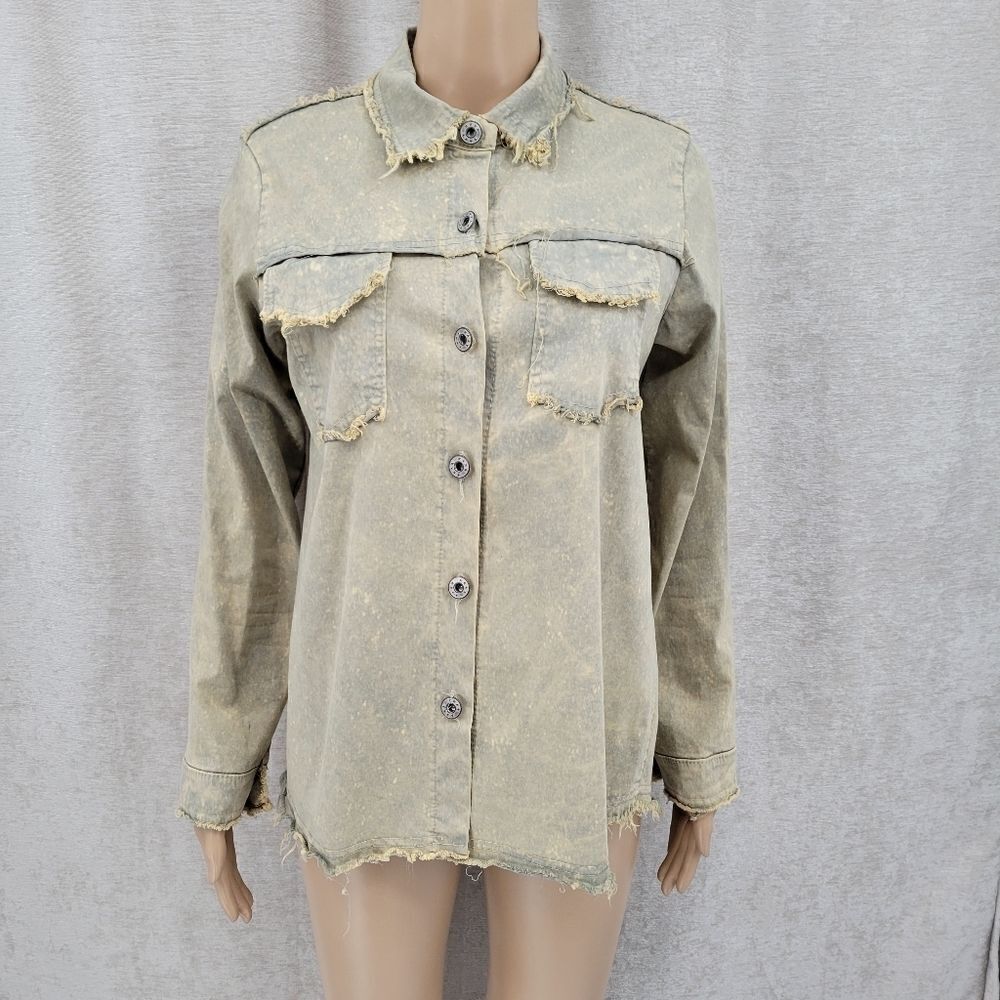 Venti6 Italian Distressed Button Down or Lightweight Schacket Women's Medium